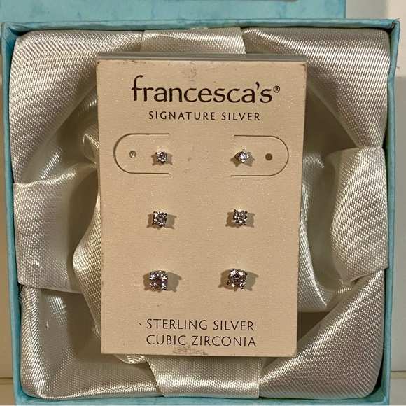 NWT francesca's SIGNATURE SILVER STERLING 3 PAIR STUD EARRINGS SET - Picture 9 of 9